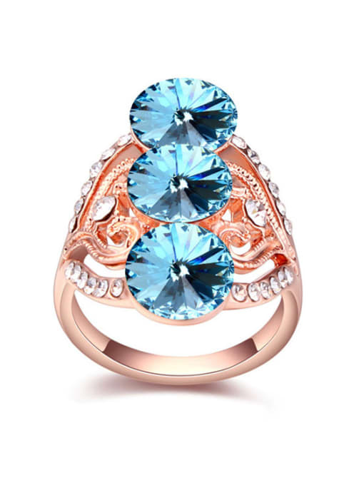 blue Exaggerated Cubic austrian Crystals Alloy Rose Gold Plated Ring