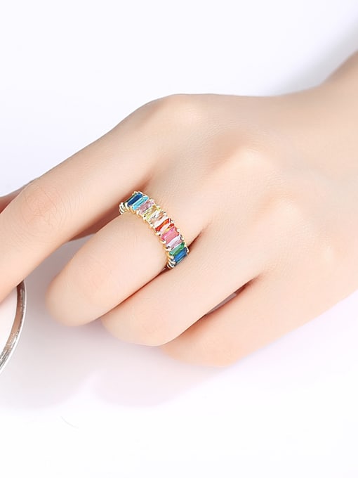 BLING SU Copper With Gold Plated Luxury Geometric Band Rings 1
