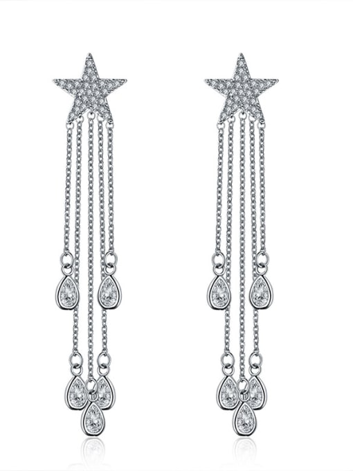 ALI New five-pointed star luxury fringed AAA zircon earrings