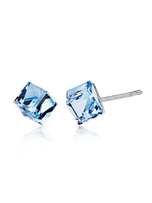 Blue Simple Cubic Austria Crystal Stud Earrings