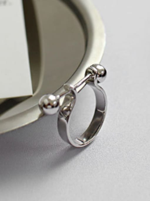 DAKA Personalized U-shaped Two Smooth Beads Silver Ring 1