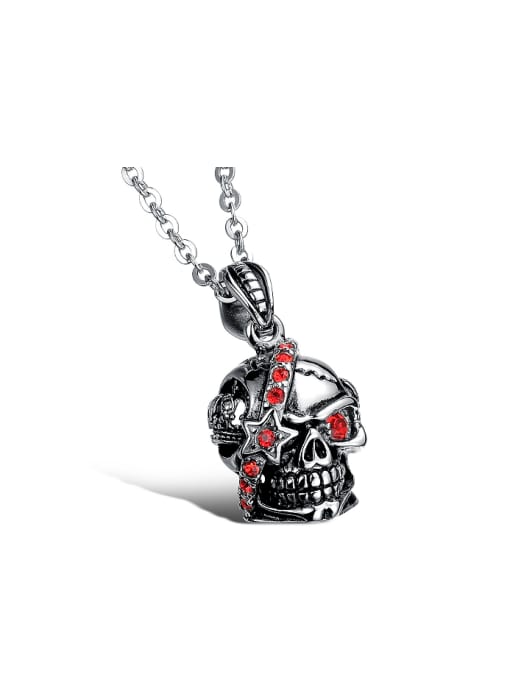 Open Sky Punk style Red Rhinestones Skull Pendant Titanium Necklace 0