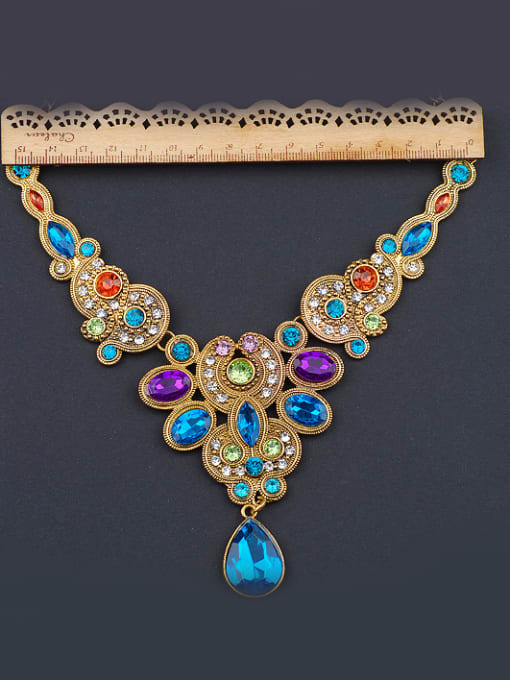 Qunqiu Exaggerated Colorful Stones Gold Plated Alloy Necklace 1