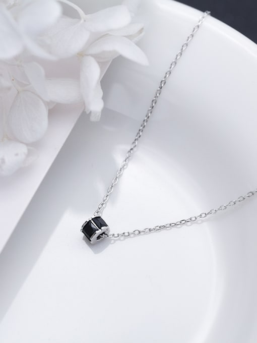 Rosh Delicate Black Geometric Shaped Rhinestone S925 Silver Necklace 0