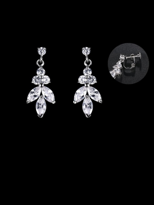 Platinum Ear Clamp Alloy With Cubic Zirconia Simplistic Water Drop Drop Earrings