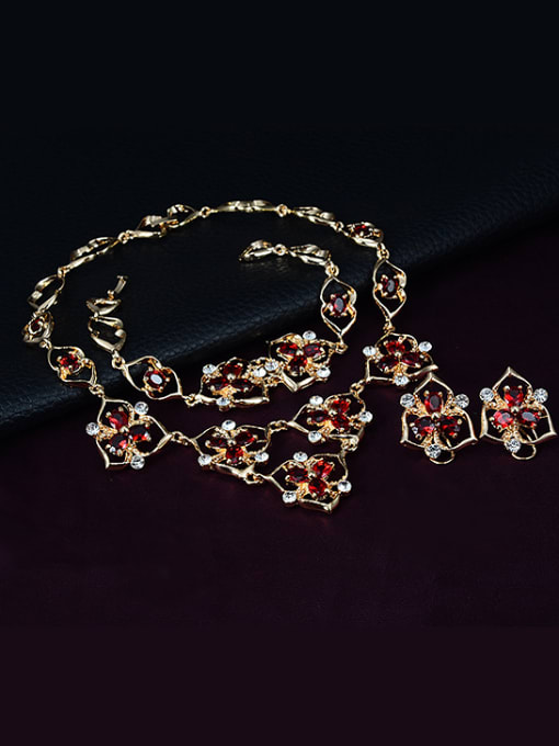 BESTIE Alloy Imitation-gold Plated Vintage style Stones Flower-shaped Four Pieces Jewelry Set 1