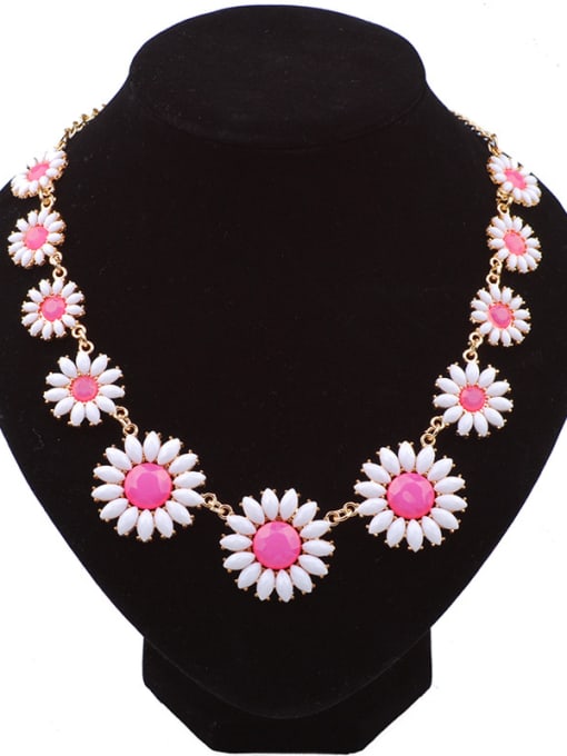 pink Fashion Acrylic-covered Flowers Rose Gold Plated Alloy Necklace