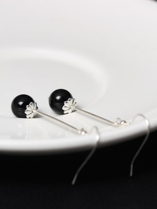 SILVER MI Retro Obsidian Silver Hook Earrings 2