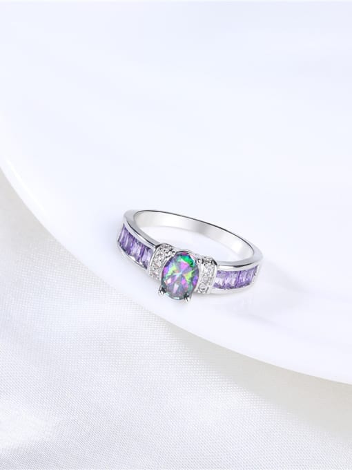 Platinum Fashion Purple Oval Shaped Glass Stone Ring