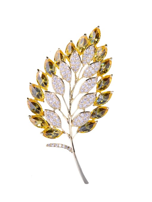 Hua Copper With  Cubic Zirconia Fashion Leaf Brooches 2
