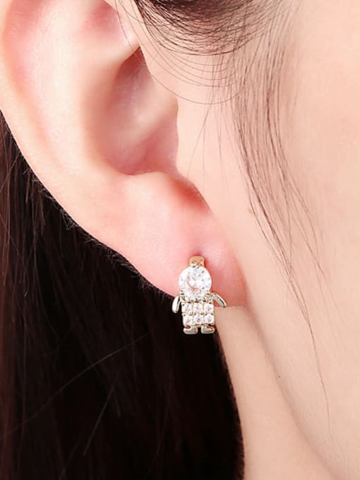 OUXI Fashion Cartoon Robot Zircon Earrings 1