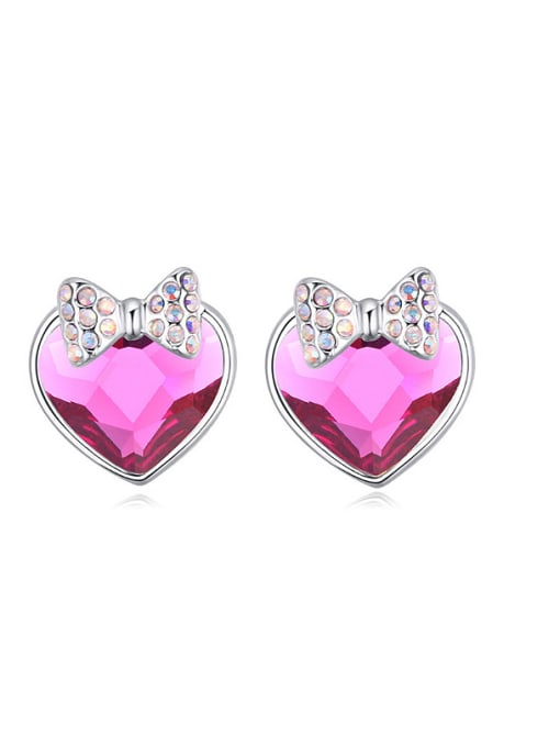 hot pink Fashion Heart austrian Crystal Little Shiny Bowknot Stud Earrings
