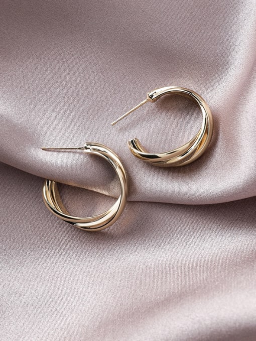 Girlhood Alloy With Gold Plated Simplistic Cross Round Hoop Earrings 2
