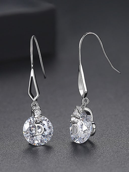 White Copper inlaid AAA cubic zirconia class round drop earrings