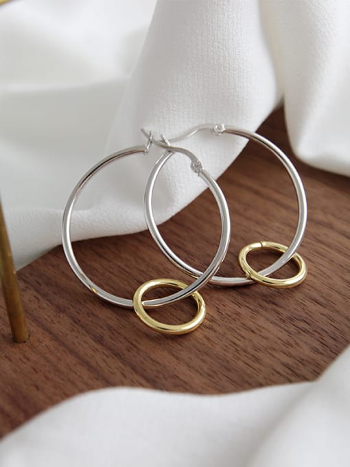 DAKA 925 Sterling Silver With Silver Plated Simplistic Double circle Hoop Earrings 2