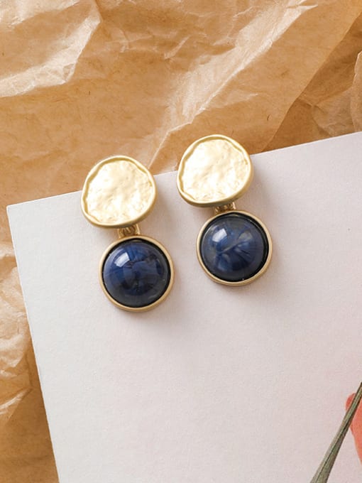 B blue Alloy With Gold Plated Simplistic Round Drop Earrings