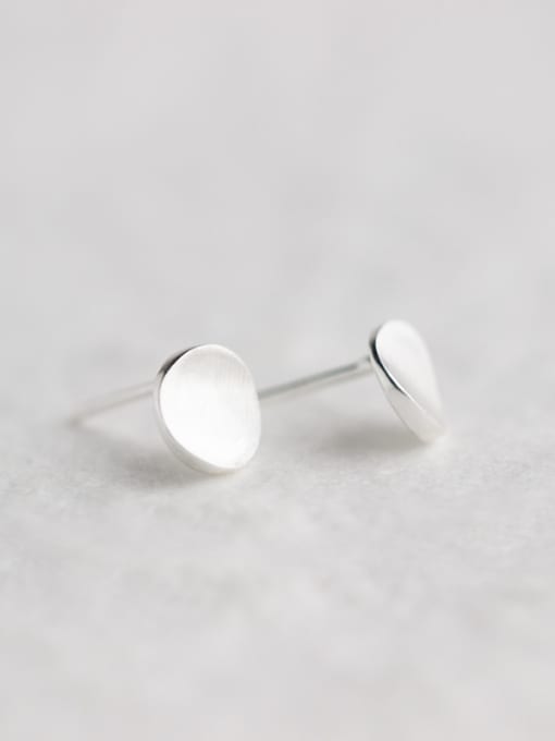 white Unisex Round Shaped Brushed S925 Silver Stud Earrings