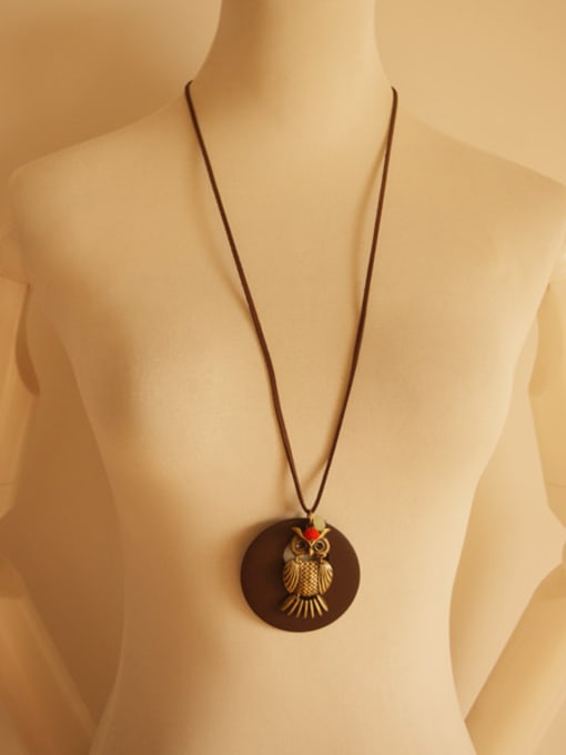 Dandelion Wooden Round Shaped Owl Necklace 2