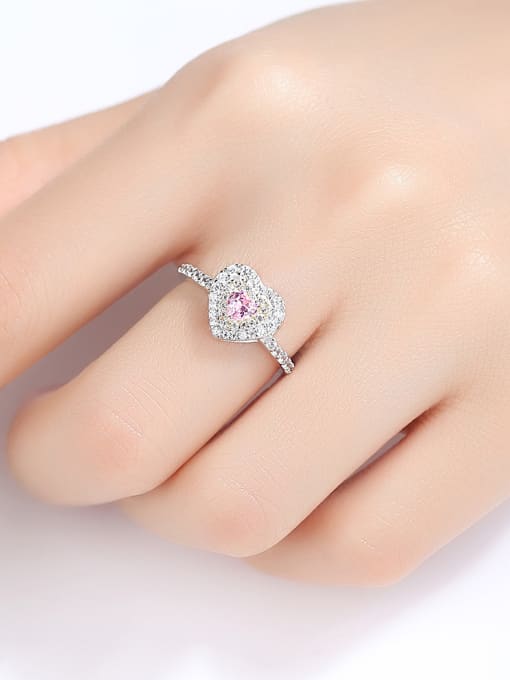 CCUI 925 Sterling Silver With Platinum Plated Cute Heart Band Rings 1