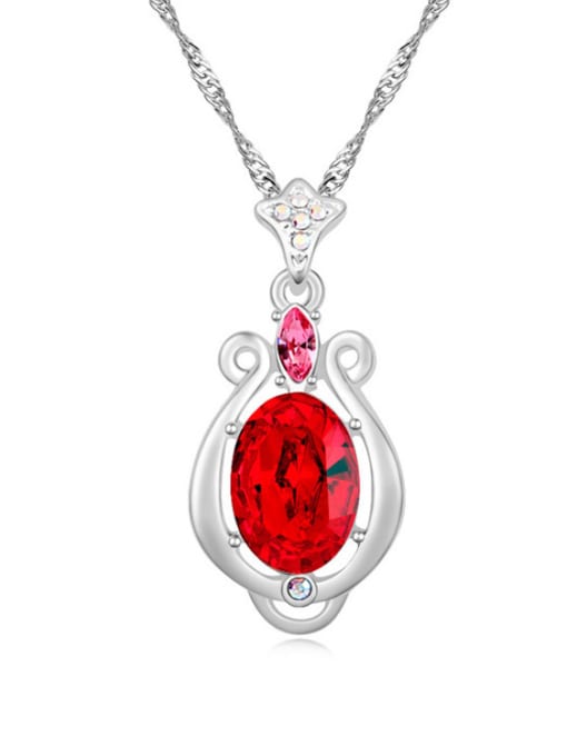 red Simple Oval austrian Crystal Aries Constellation Pendant Necklace