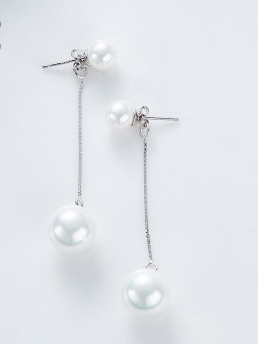 CEIDAI Fashion White Artificial Pearls 925 Silver Stud Earrings 2