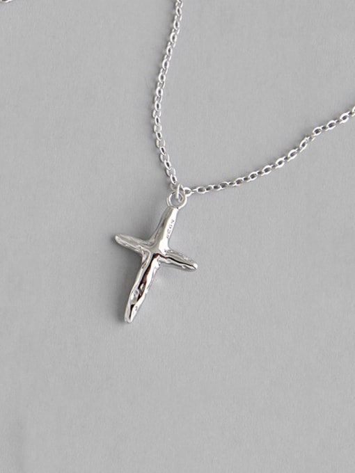 DAKA 925 Sterling Silver With Gold Plated Simplistic Convex-Concave Cross Necklaces