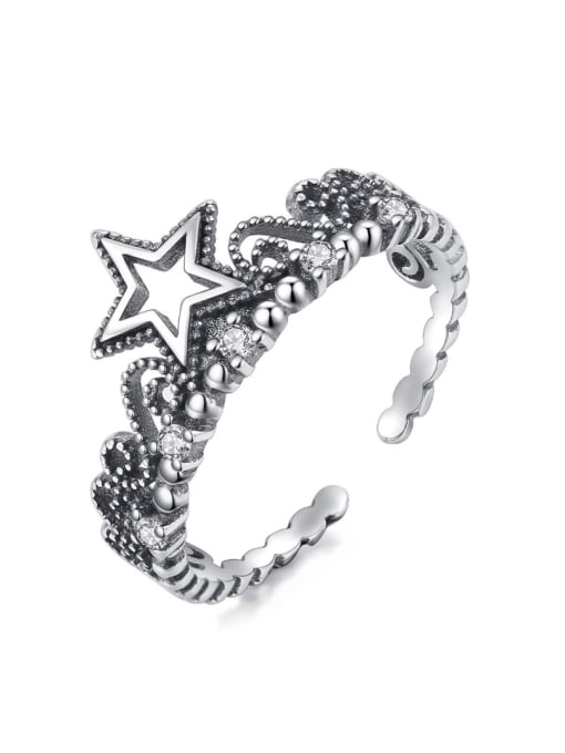 CCUI Sterling Silver Hollow star retro Thai silver open ring 0