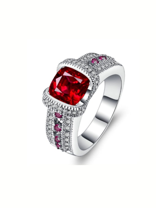 ZK White Gold Plated Red Corundum Copper Ring 0