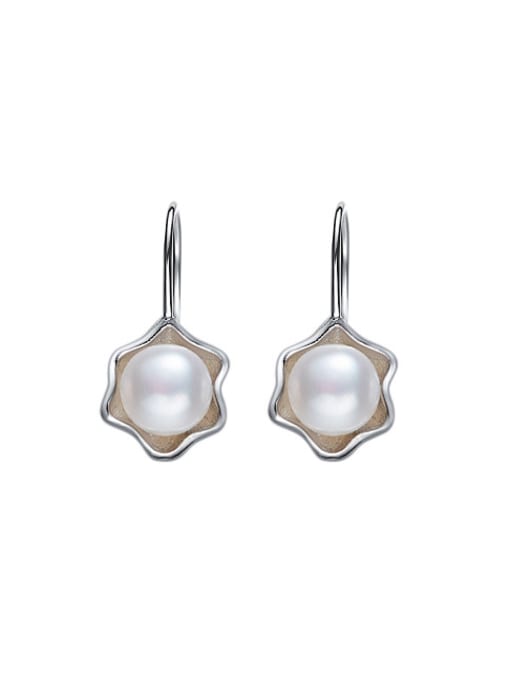 White Simple Flowery Freshwater Pearl Silver Earrings