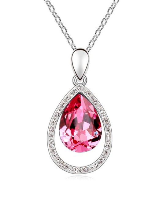 pink Simple Water Drop shaped austrian Crystal Pendant Alloy Necklace