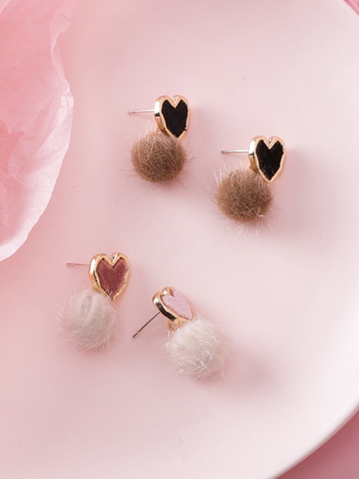 Girlhood Alloy With Rose Gold Plated Cute Heart  Plush ball Drop Earrings 0