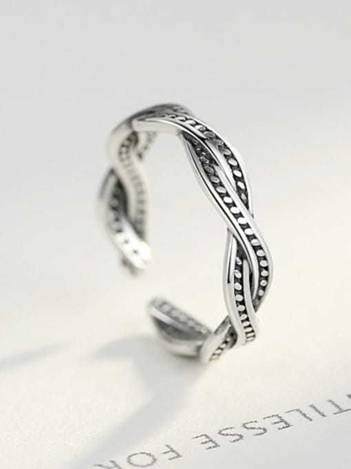 Retro sliver 925 Sterling Silver With Antique Silver Plated  Hemp Pattern Free Size  Rings