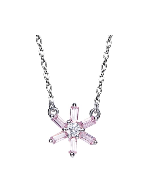 Pink Simple 925 Silver Zirconias Flower Necklace