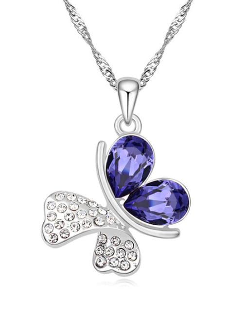 purple Fashion austrian Crystals-covered Butterfly Pendant Alloy Necklace