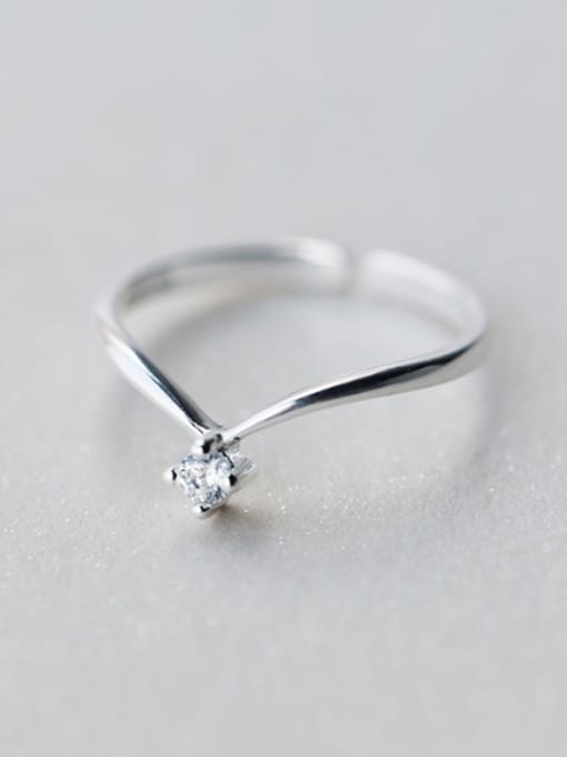 Rosh S925 Silver simple single line V shaped zircon opening ring