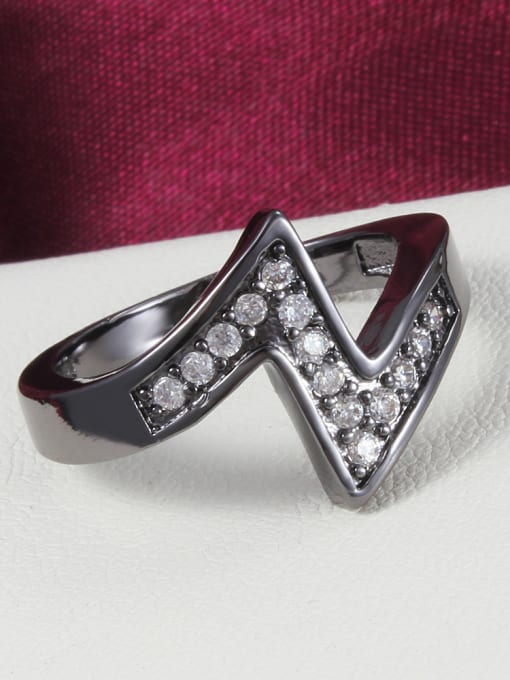 SANTIAGO Fashion Black Gun Plated Geometric Zircon Ring 1