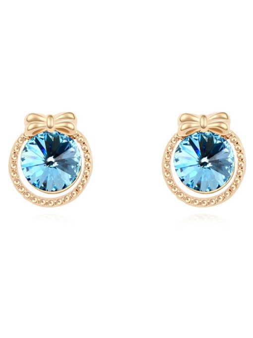 light blue Fashion Round austrian Crystal Little Bowknot Alloy Stud Earrings