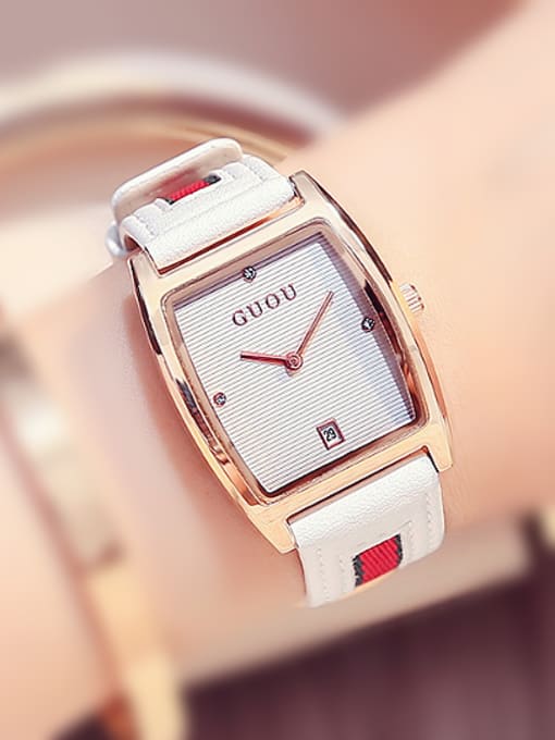 White 1 2018 GUOU Brand Simple Square Numberless Watch