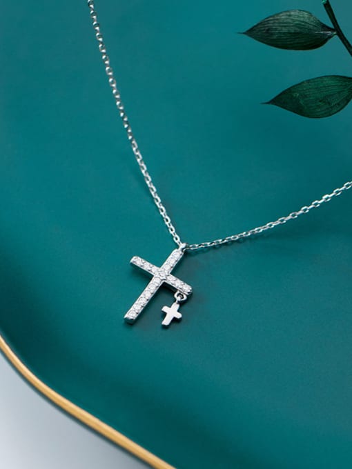Rosh 925 Sterling Silver With Platinum Plated Simplistic Cross Necklaces 3