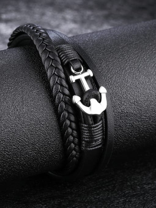 Open Sky Personalized Ship Anchor Multi-band Artificial Leather Bracelet 2