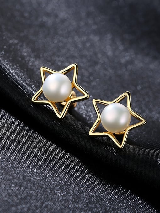 CCUI Sterling silver natural pearl fashion Pentagram star earrings 0