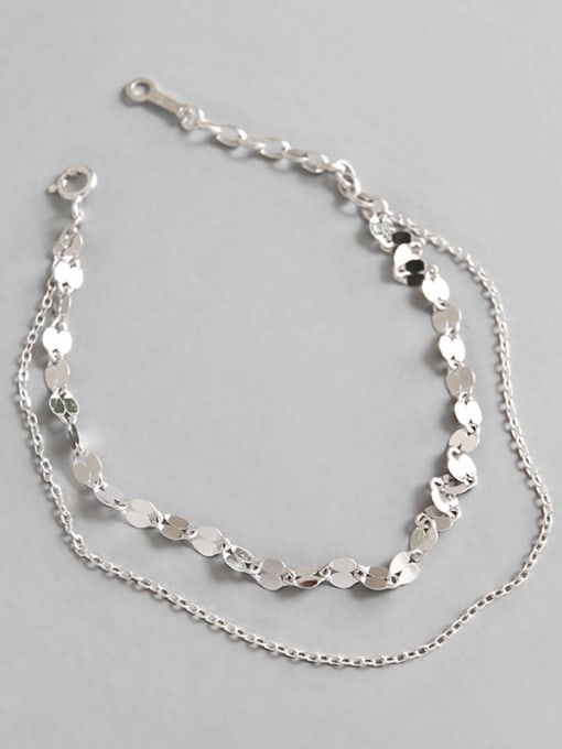 DAKA Sterling Silver simple double-layer tile Chain Bracelet 2