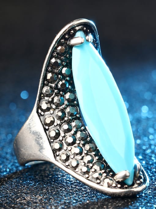 Blue Personalized Retro Resin Stone Alloy Ring