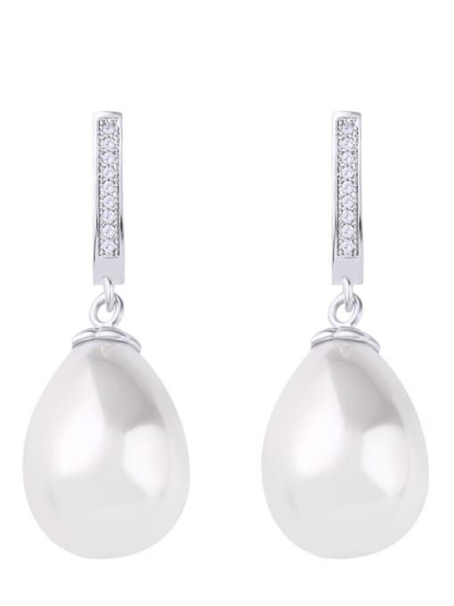 silvery Copper With  Imitation Pearl Classic Water Drop Drop Earrings