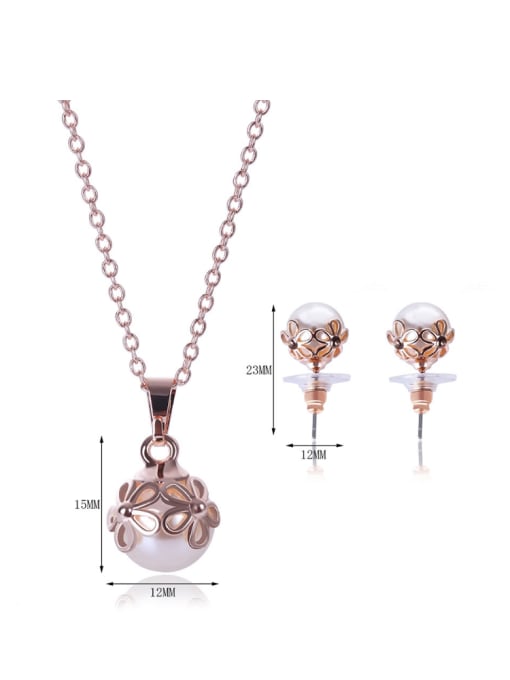 BESTIE Alloy Rose Gold Plated Fashion Hollow Flowers Artificial Pearl Two Pieces Jewelry Set 2