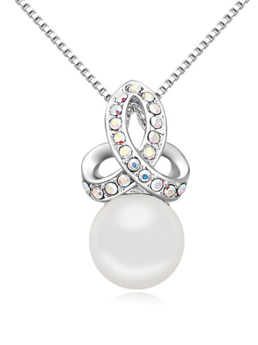 White Simple Imitation Pearl Crystals-studded Flowery Alloy Necklace