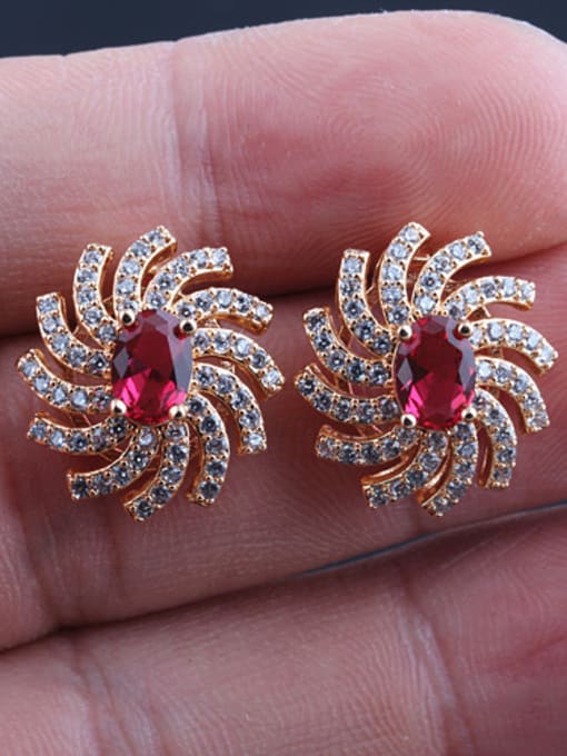 Red European luxury  AAA Zircon Full Diamond Stud  Sweet Ladies Cluster earring