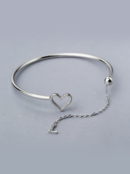 One Silver Simple Hollow Heart Letter L 925 Silver Opening Bangle