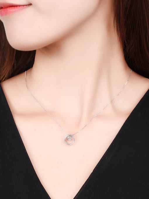 One Silver Women Round Zircon Necklace 1