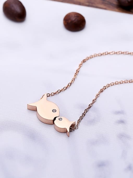 Rose Gold Kiss Fishes Pendant Women Necklace